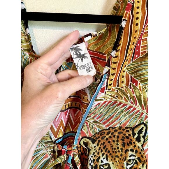 VIOLET SKY Beach Swim Cover Up Kimono Jungle Safari Tassels Resort Cruise XLarge - Picture 4 of 10